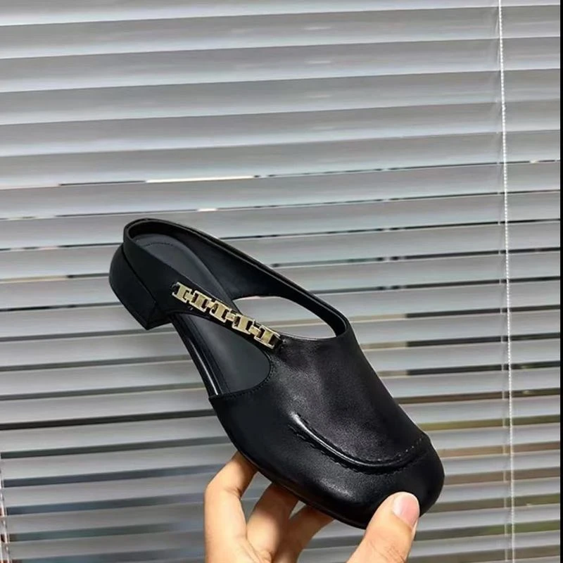 法式复古半拖鞋女真皮外穿2025年新款夏季平底穆勒鞋夏天外穿凉拖