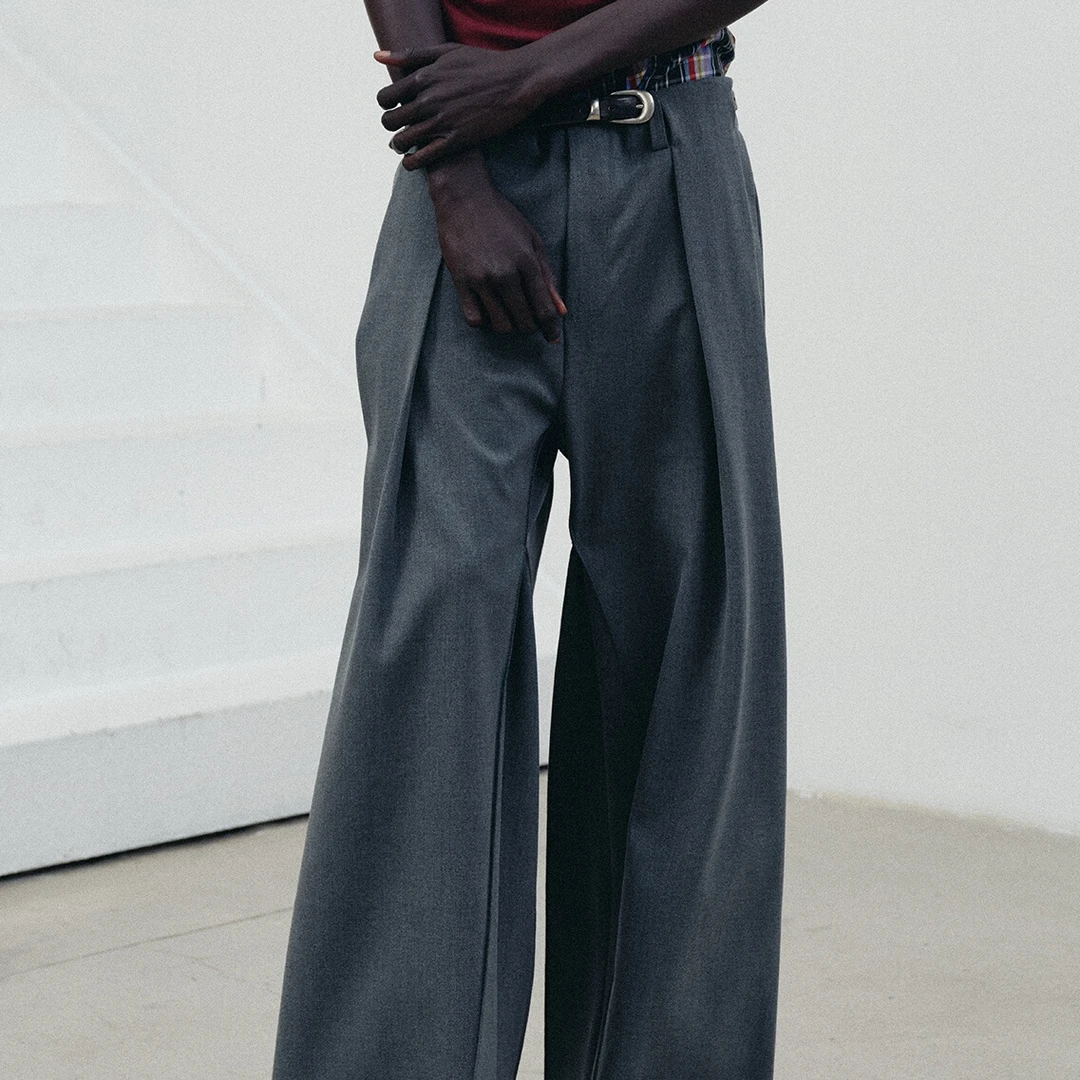 NOT UGLY 25ss 立体裁剪都市感灰色隧道挺括感A字阔腿休闲西裤