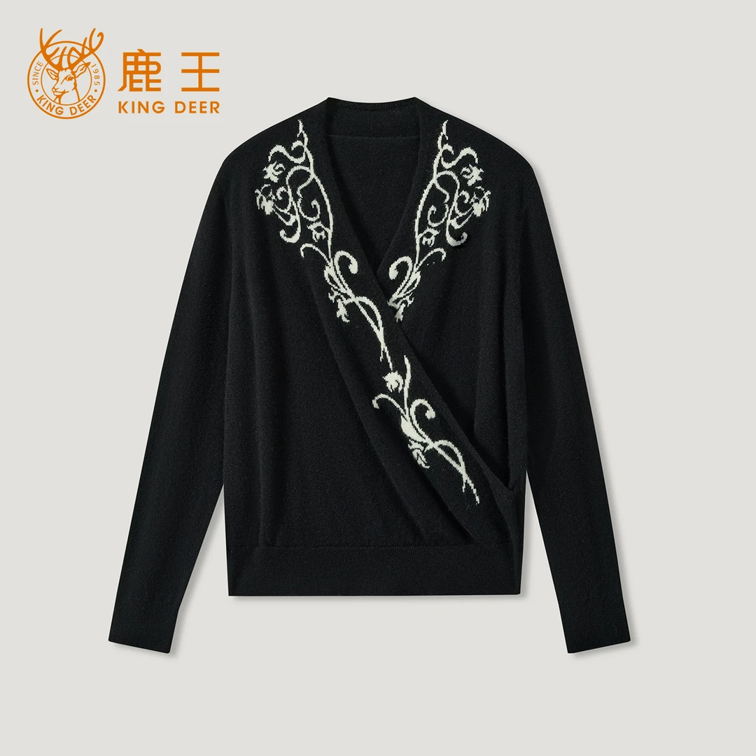 【达人专属】King Deer/鹿王“东方韵”秋冬新款女式V领羊绒衫L805574