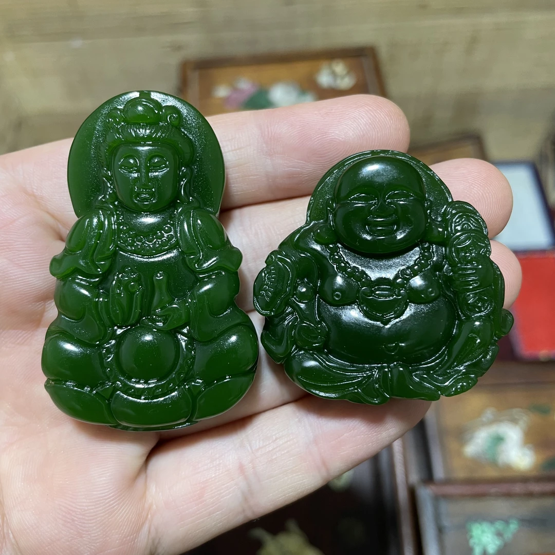 菠菜绿立体观音弥勒佛挂件