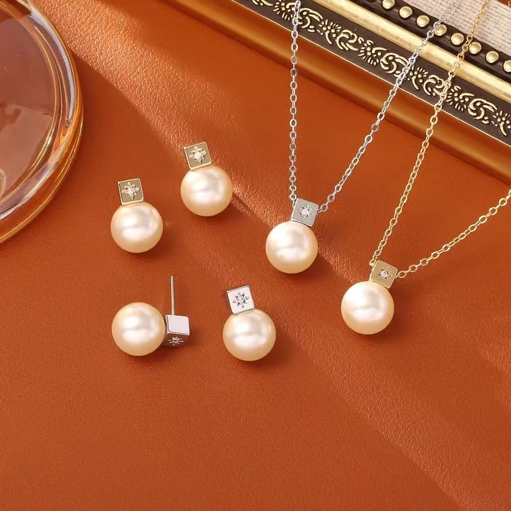 铜合金耳饰 幸运八芒星小香风珠珠灯泡耳钉女简约时尚两戴款耳饰