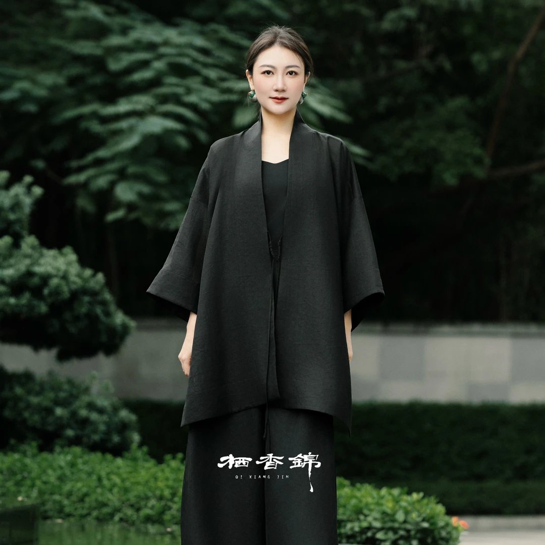 【栖香锦】“素萝”香云纱 三经绞罗 设计师款新中式 阔版 袈裟