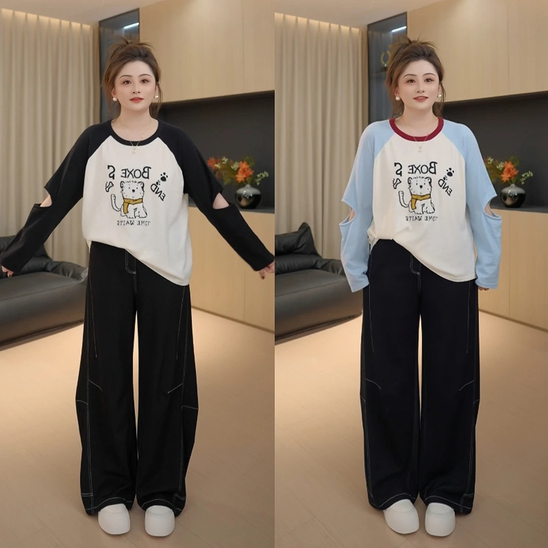 【胖佳佳】现货~插肩小狗 长袖针织衫秋季减龄基础款打底H625Z14219