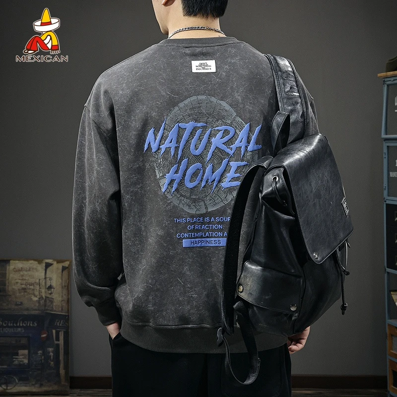 Mexican/稻草人美式高街潮牌卫衣男款秋季宽松休闲印花长袖上衣潮