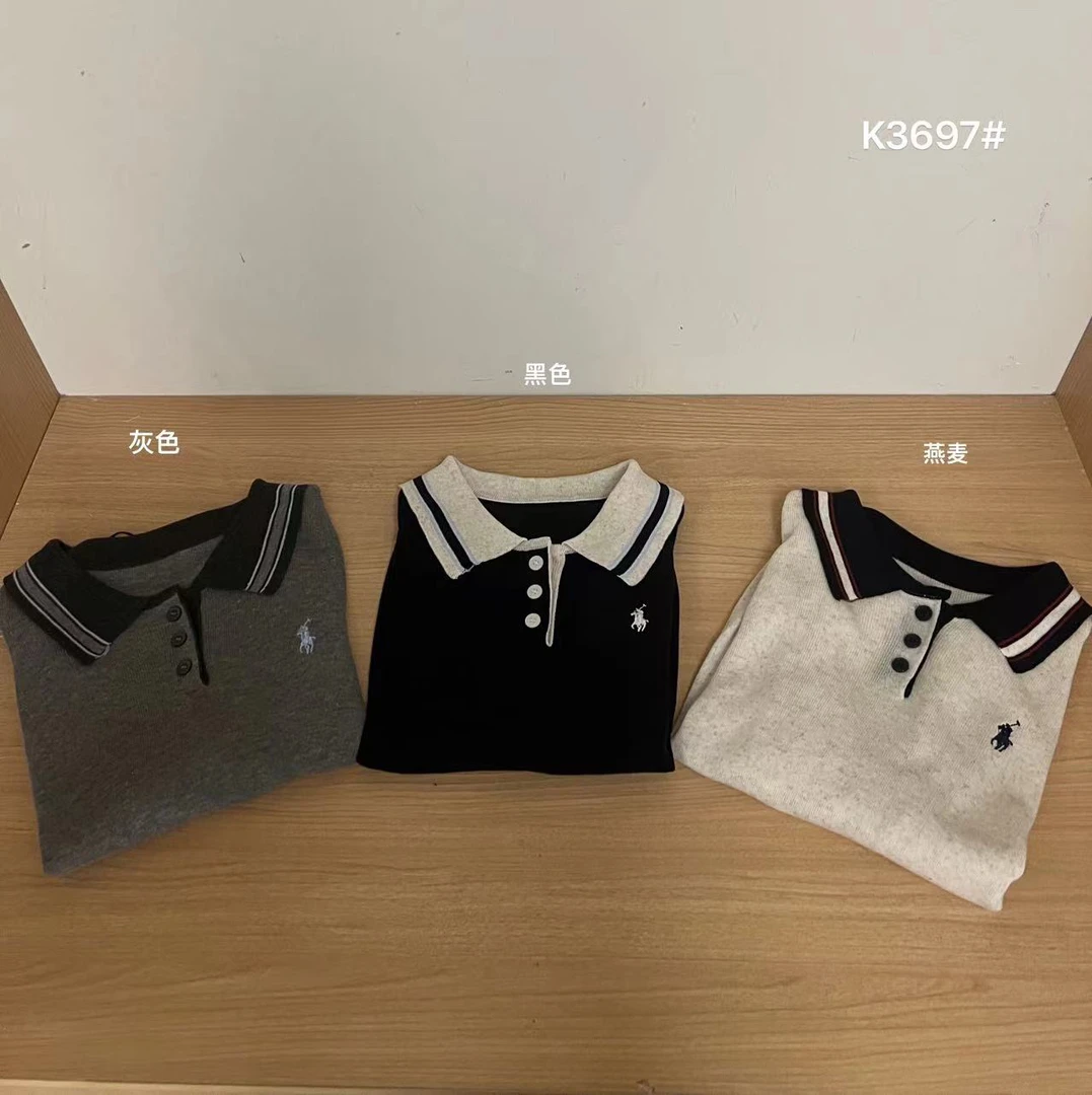 UND@k3697 韩系polo领小马刺绣针织上衣（30哑哑嘛嘛）7-16