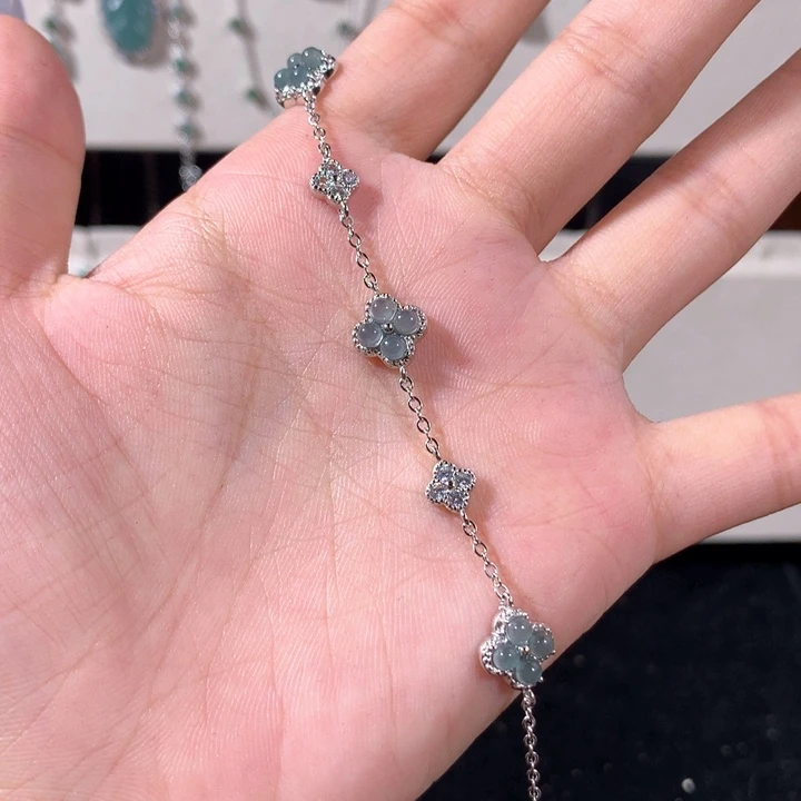 银S925镶嵌手链翡翠378蓝