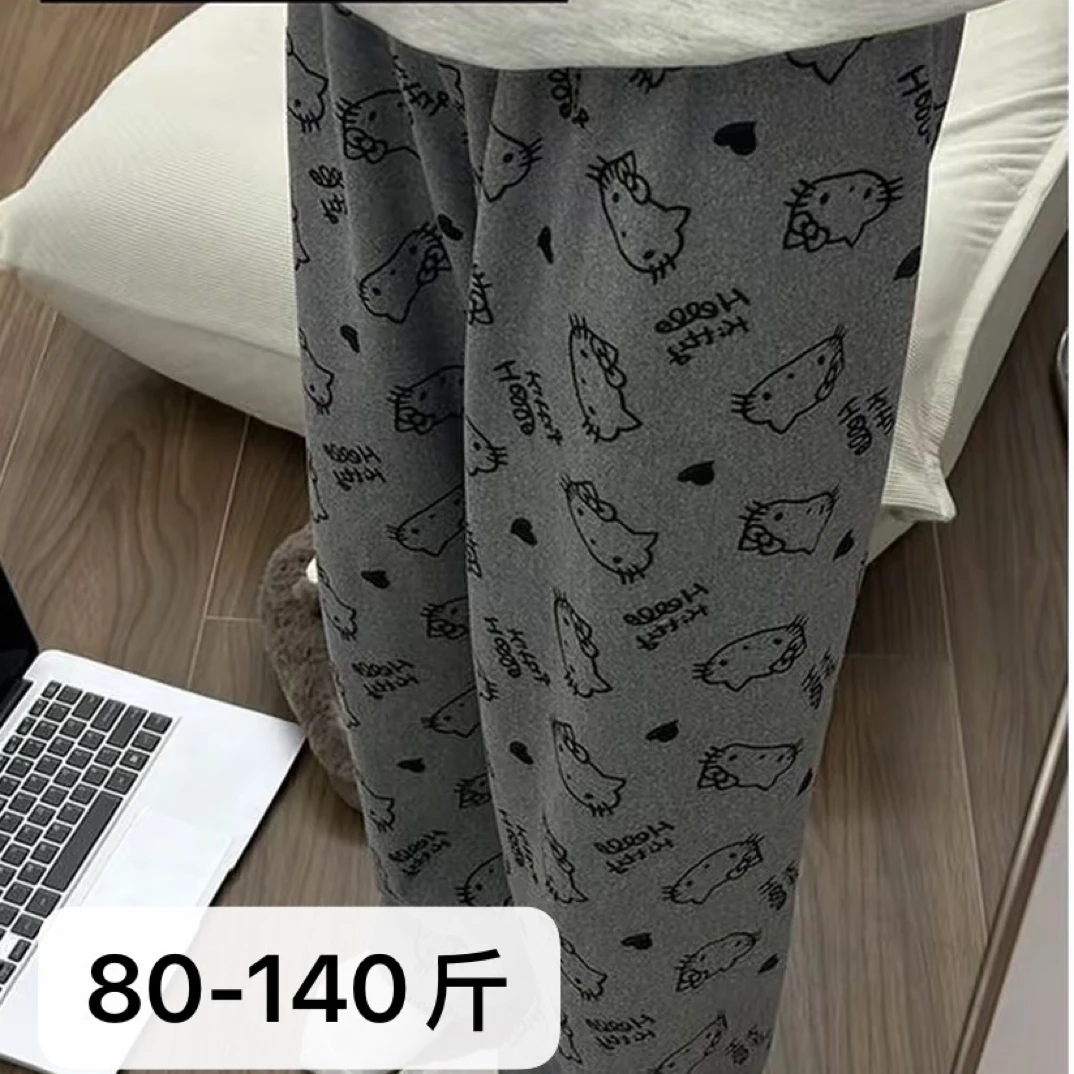 L799灰色猫咪豹纹家居裤80-140斤