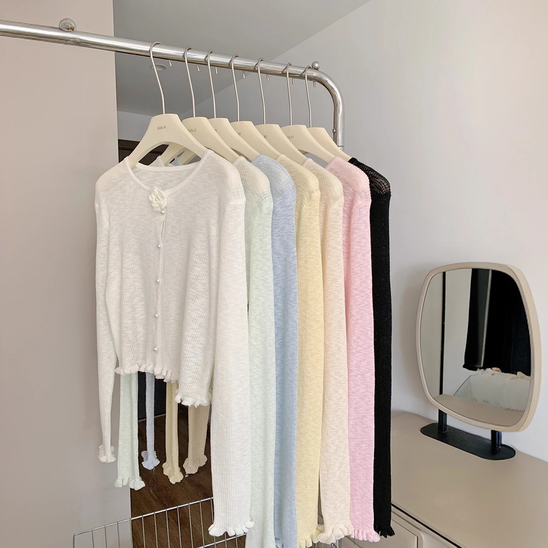 韩版针织冰丝花朵开衫春秋流行外搭时尚空调衫防晒衣小披肩上衣女