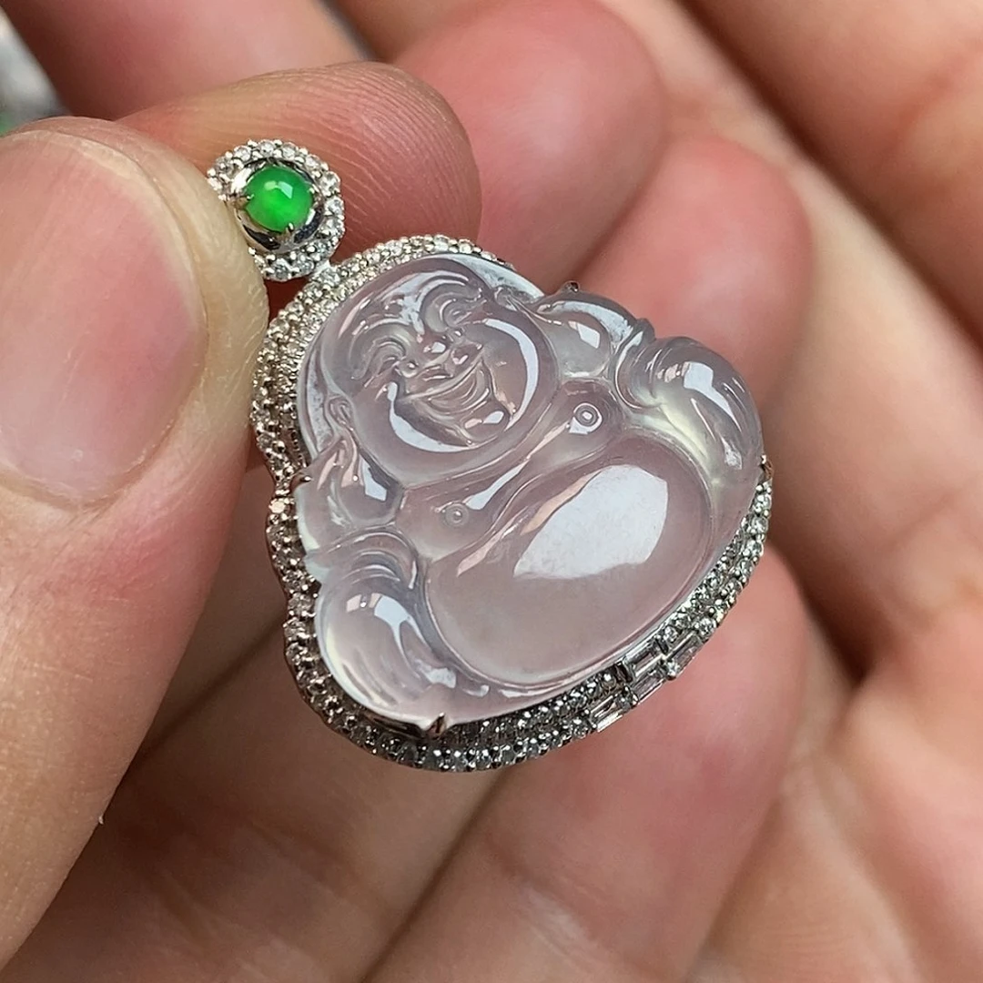 翡翠18K金镶嵌颈饰佛公