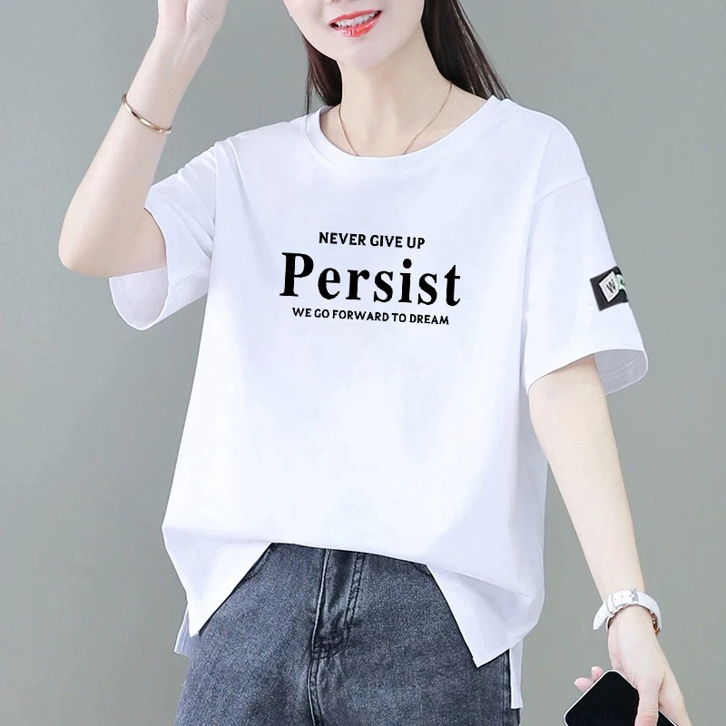 100%纯棉短袖t恤女夏季新款韩版显瘦宽松遮肚时尚减龄百搭上衣女