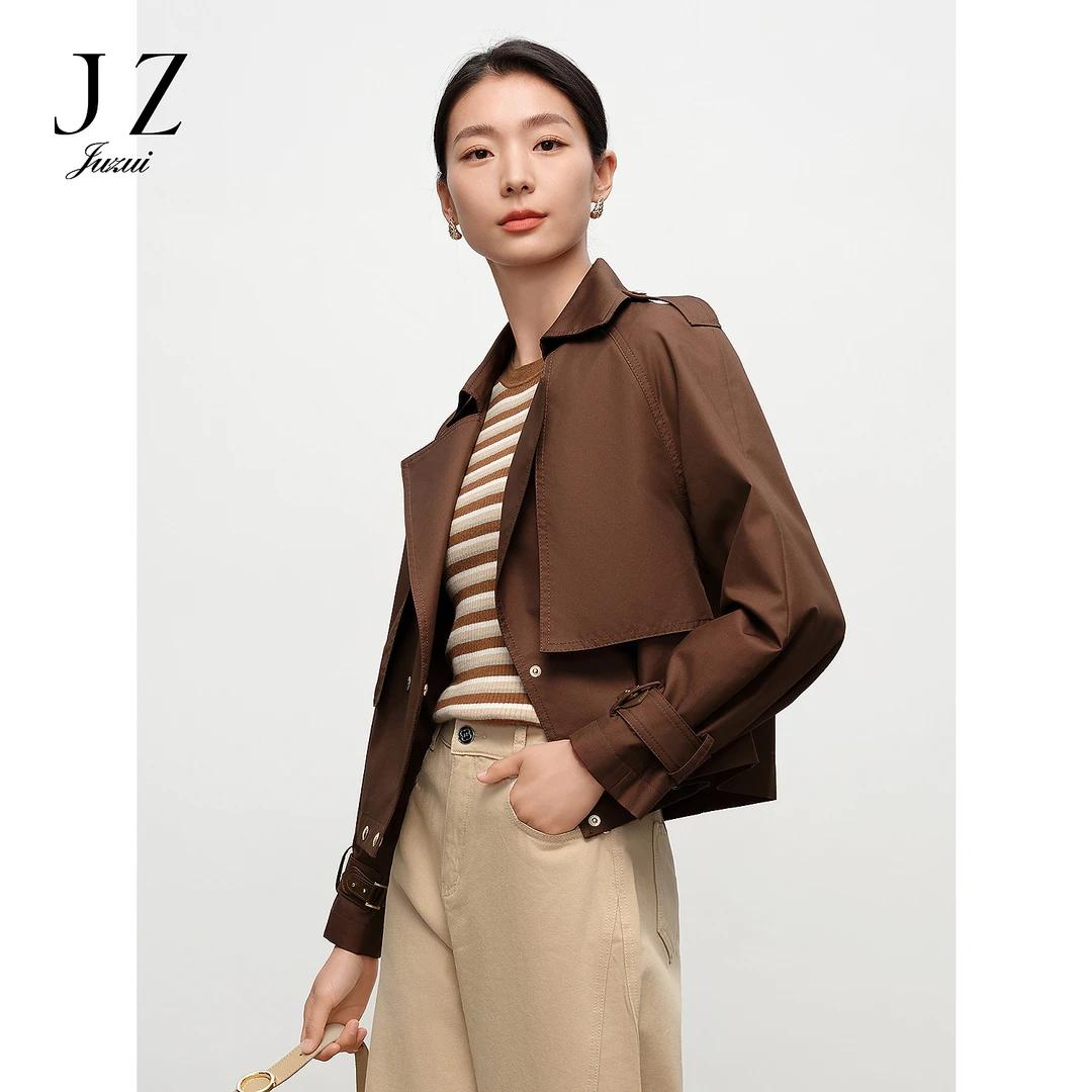 【婷婷专属】JZ玖姿JWFC41305商场同款摩登时尚截短式翻领风衣女
