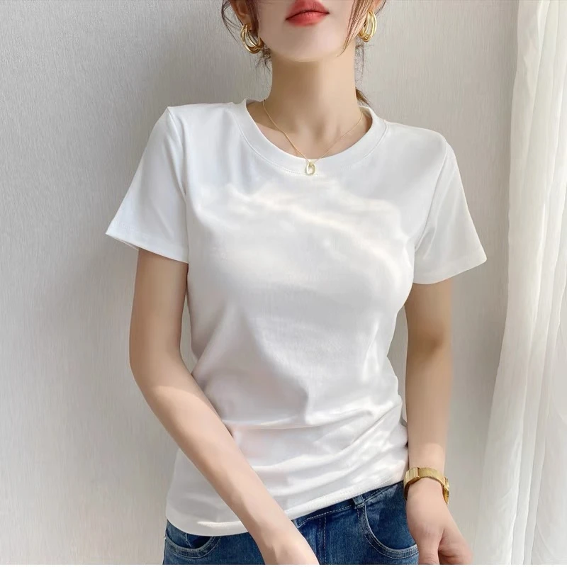新疆棉正肩短袖T恤女2025新款夏季显瘦内搭潮流减龄设计百搭上衣