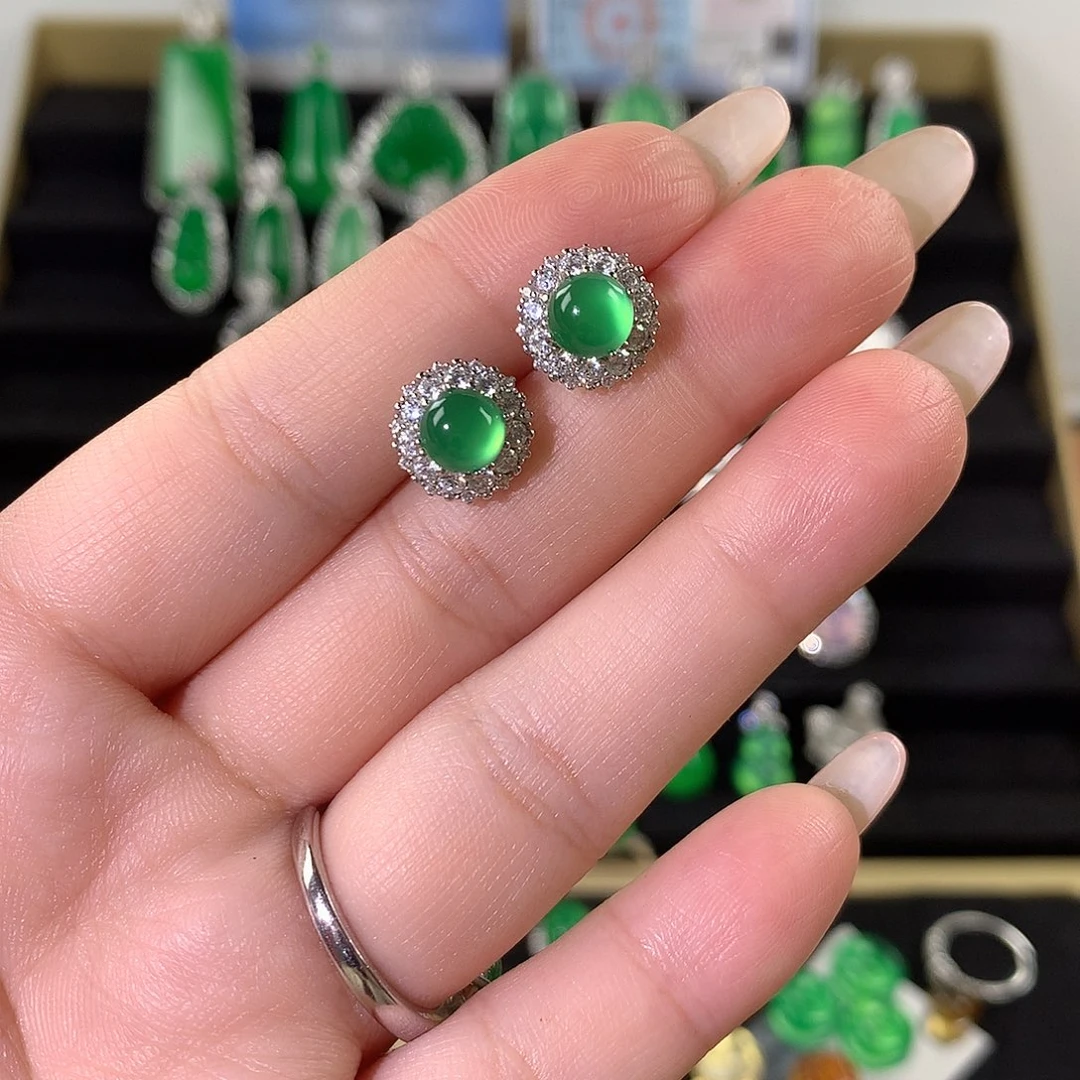 玛瑙/玉髓银S925镶嵌耳钉