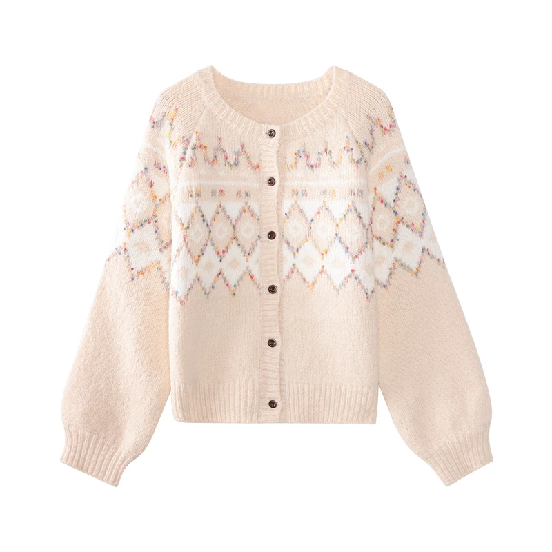 【品牌撤柜款ZB】杏色慵懒感毛衣开衫2024新款短款上衣女款L52338