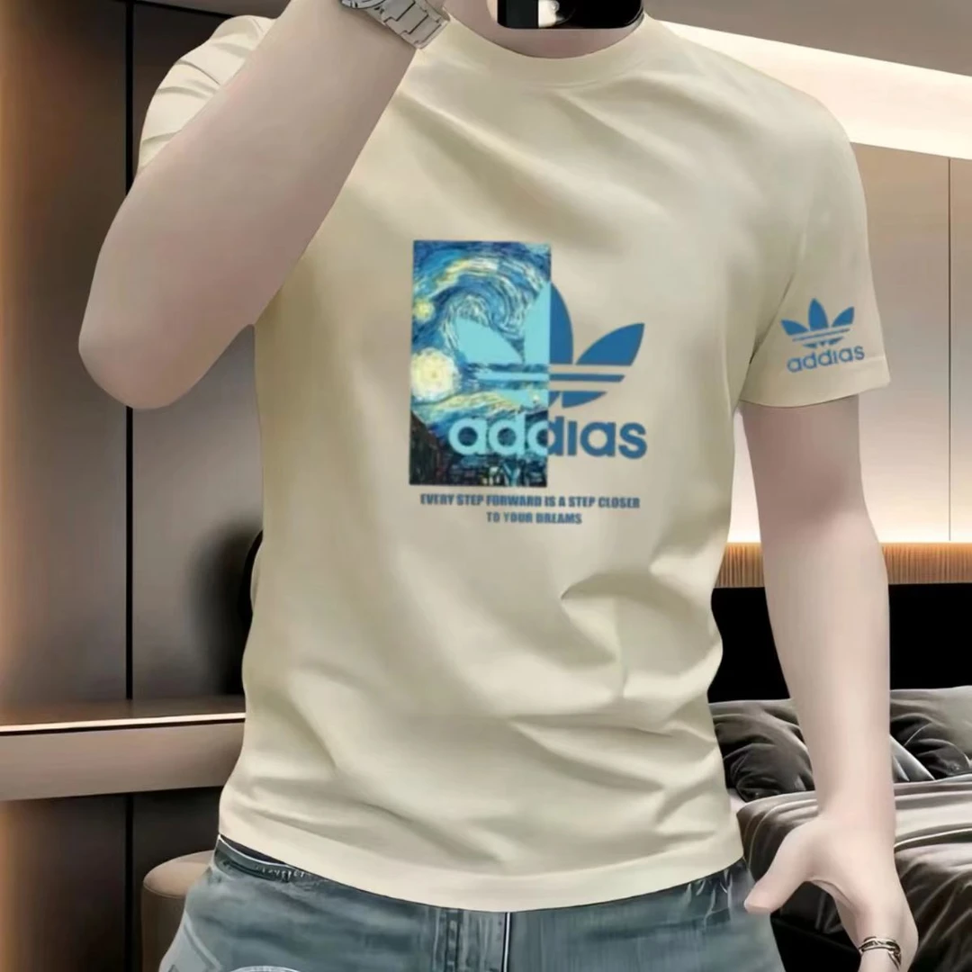 潮牌冰丝索罗娜棉短袖t恤男2025夏季新款简约ins圆领休闲体恤百搭