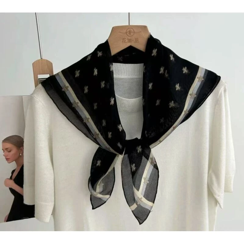 （977）原创法式复古70*70围巾桑蚕丝棉方巾轻奢送母亲节礼物百搭丝