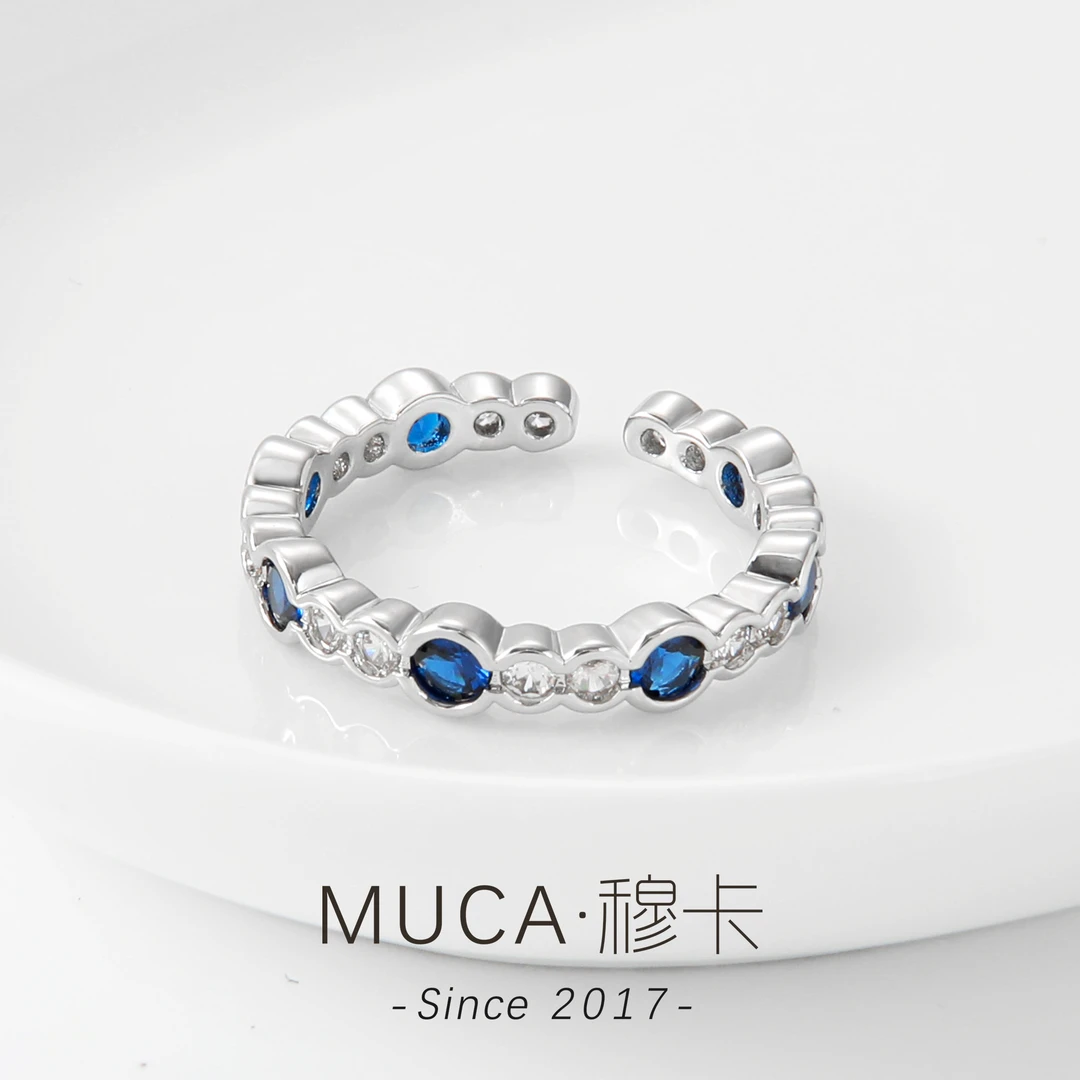 铜合金合成锆石戒指 【石青】气质轻奢时尚复古小众戒指A1092