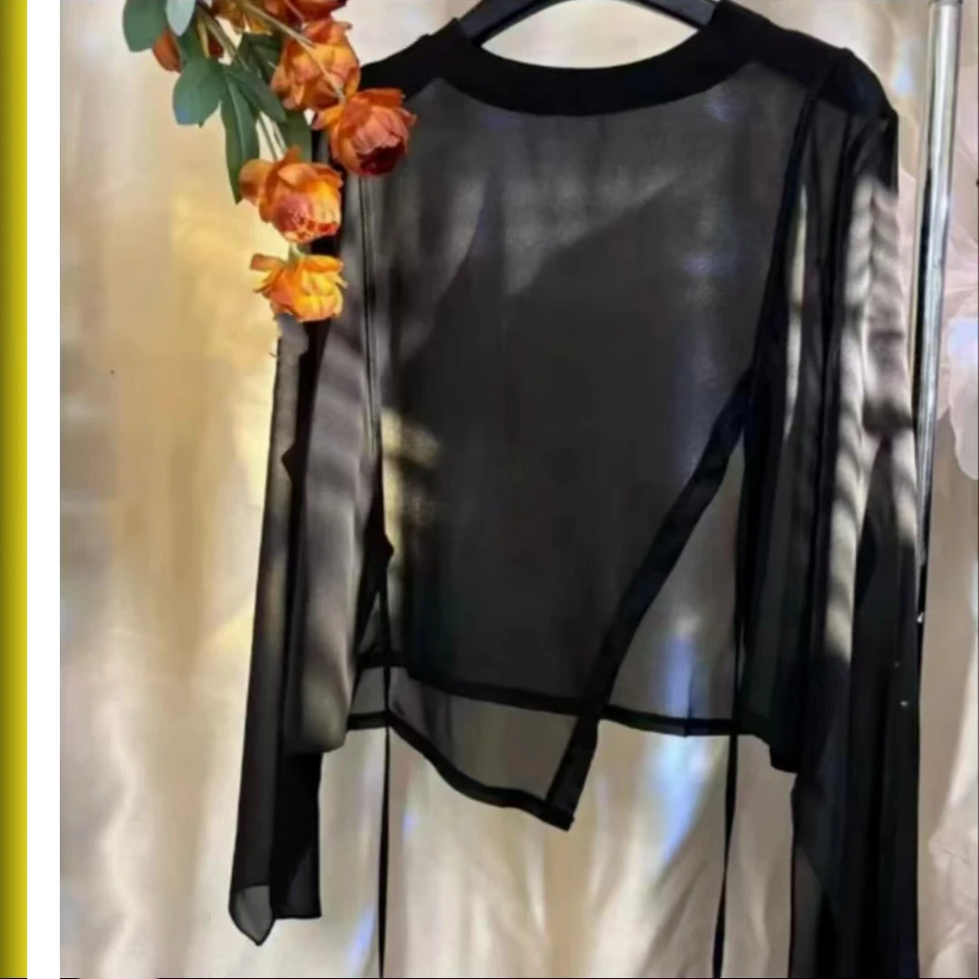 夏季新款不规则轻薄雪纺衫防晒罩衫时尚长袖气质设计感女士空调衫