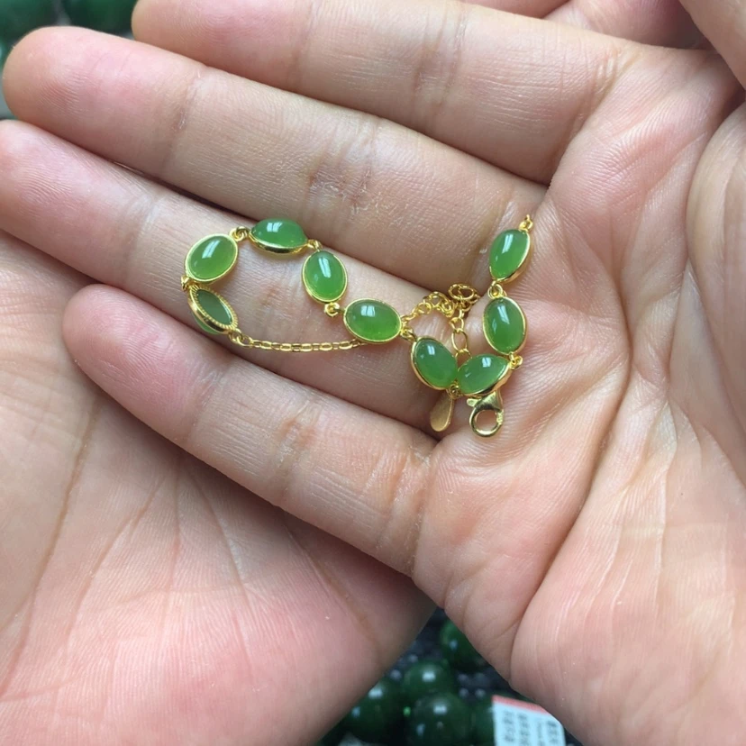 【闪购商品】手链银S925镀金镶嵌和田玉（碧玉）
