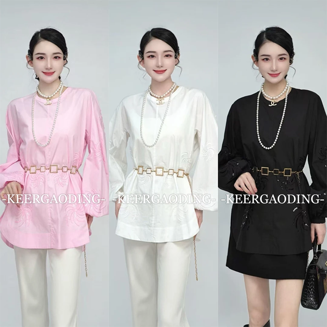 【可儿•高定】高端新中式设计师款重工刺绣匹马棉衬衫上衣WK-8010