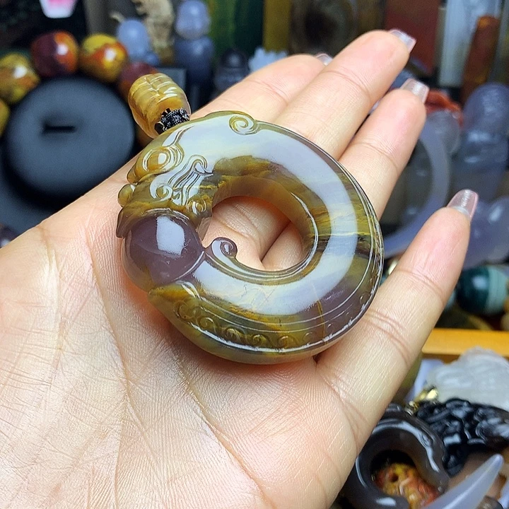 硅化玉未镶嵌吊坠(不含链)仿古龙珠