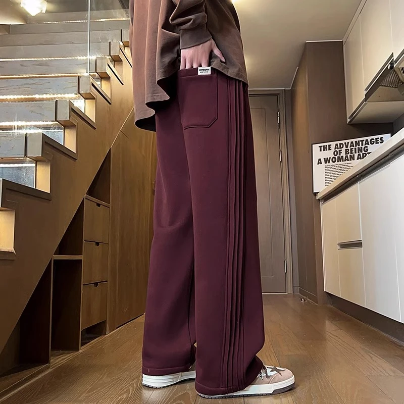 男生直筒卫裤春秋新款美式高街休闲裤子褶皱运动垂感宽松男裤春夏