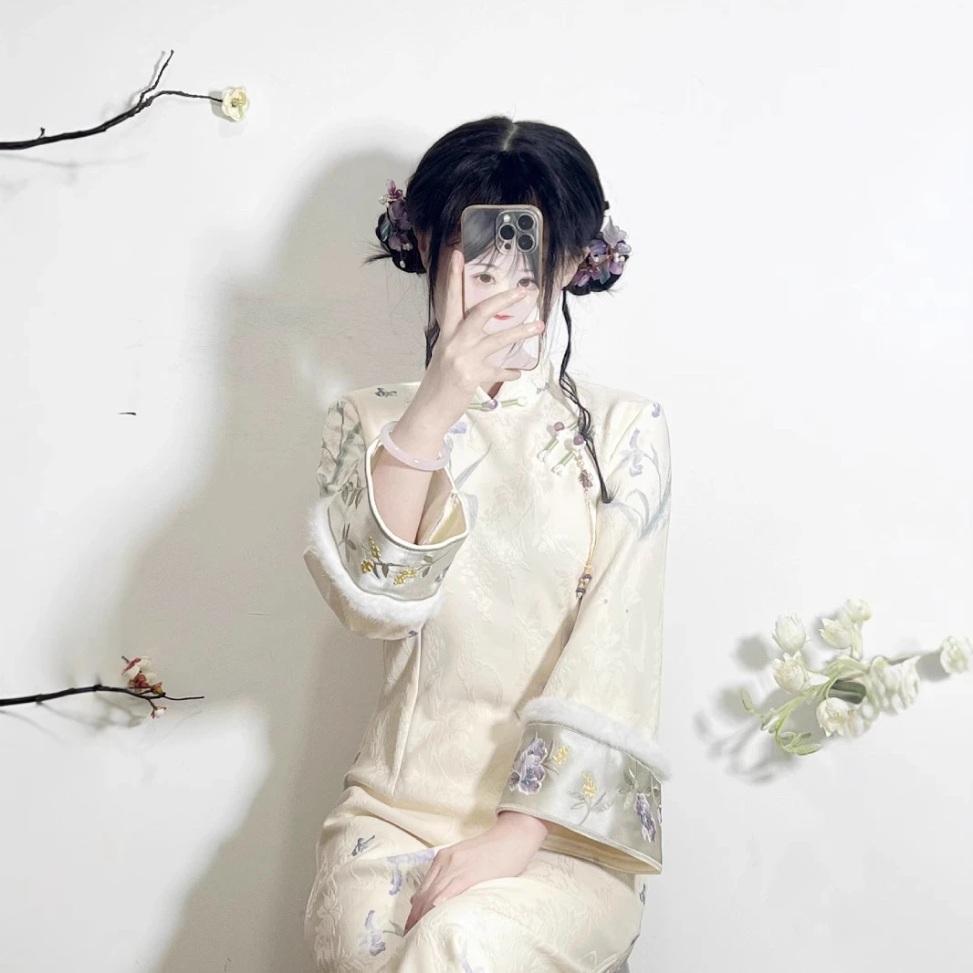 【三番·君子兰】倒大袖旗袍新中式国风冬季加绒2025新款高端气质