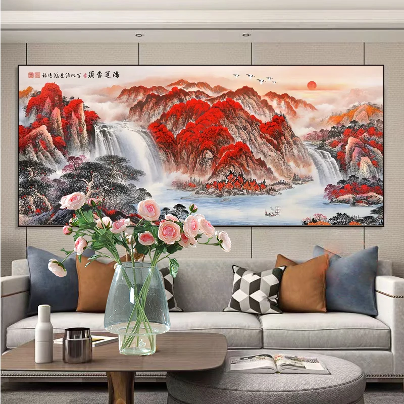 新款钻石画鸿运当头山水风景画满钻全贴魔方圆钻石画卧室客厅贴钻