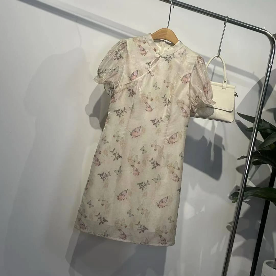 改良版旗袍印花连衣裙ZBL33376裙长93（卡码往小拍）