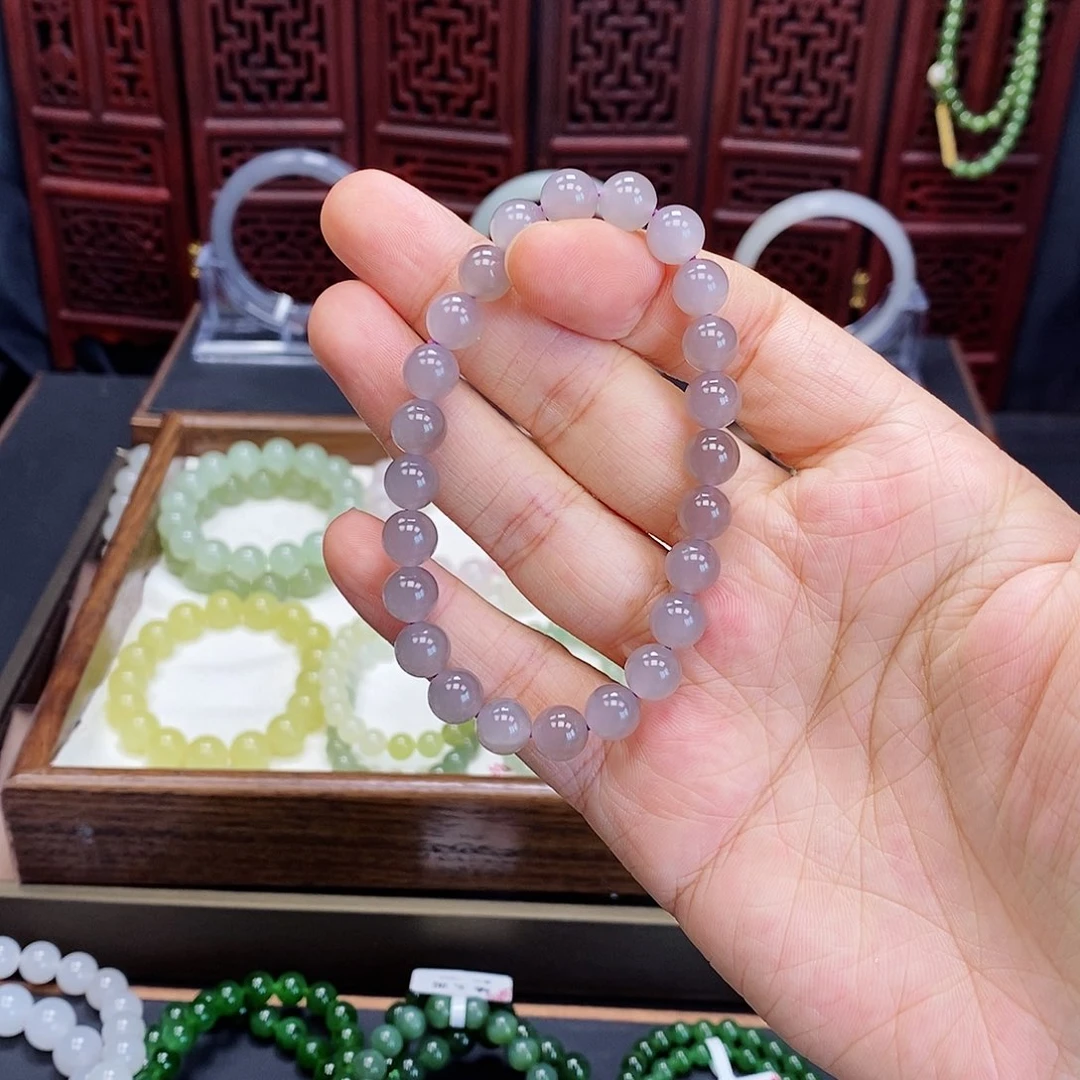 和田玉手串未镶嵌烟紫8