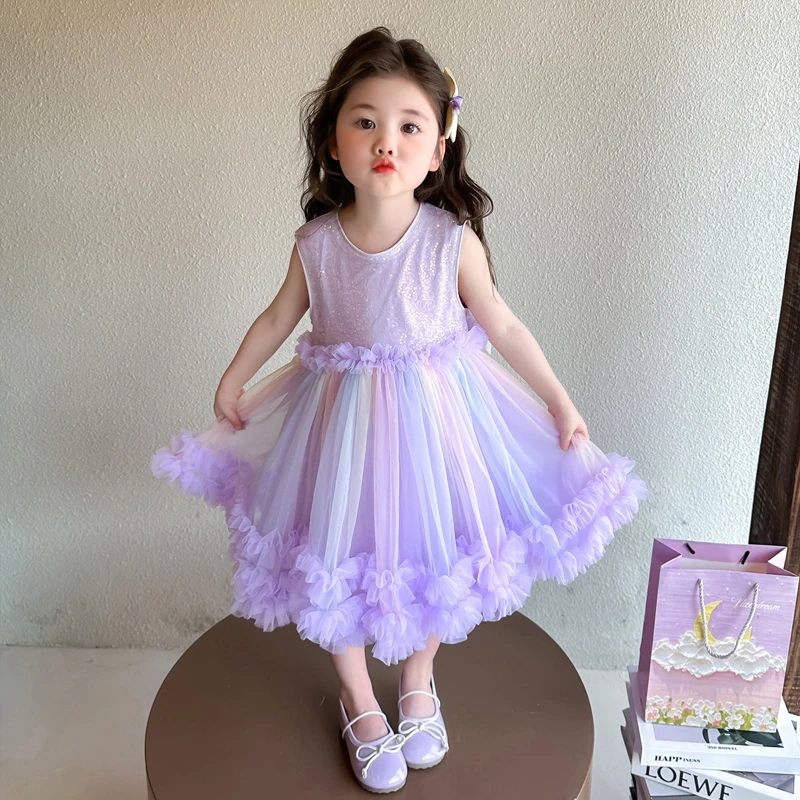 女童连衣裙夏季背心裙子2025新款儿童爱莎公主裙洋气超仙女孩纱裙