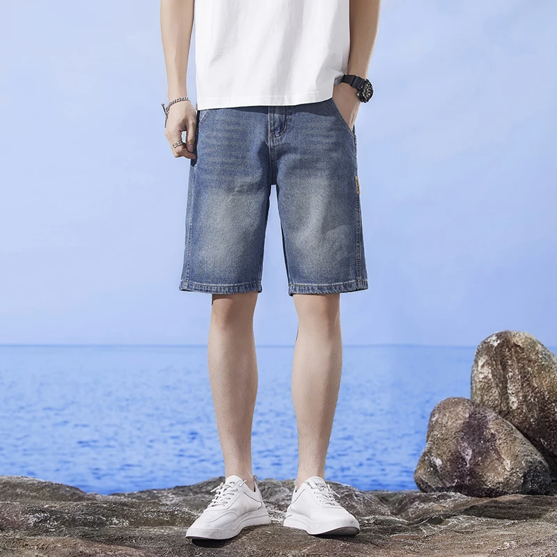 2025新款夏季宽松短裤潮流男破洞ins男小众男牛仔斜口袋五分裤