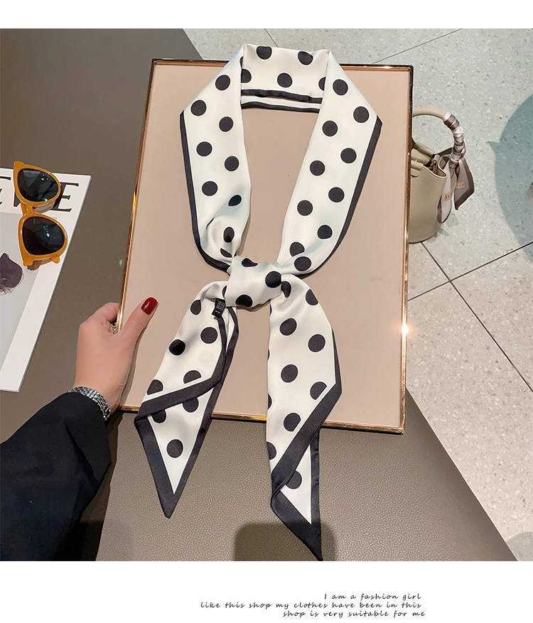 黑色波点丝巾长条丝巾女秋季黑色发带腰带领巾搭配衬衫衬衣围巾女