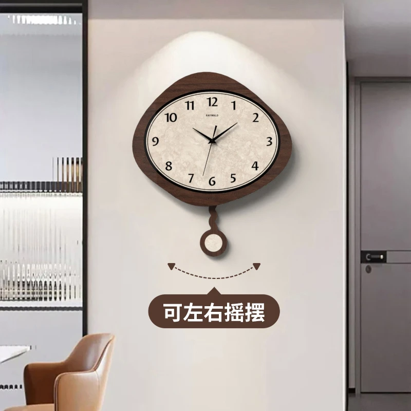 简约现代钟表客厅家用挂钟中古风时钟挂墙网红2025高档大气最新款