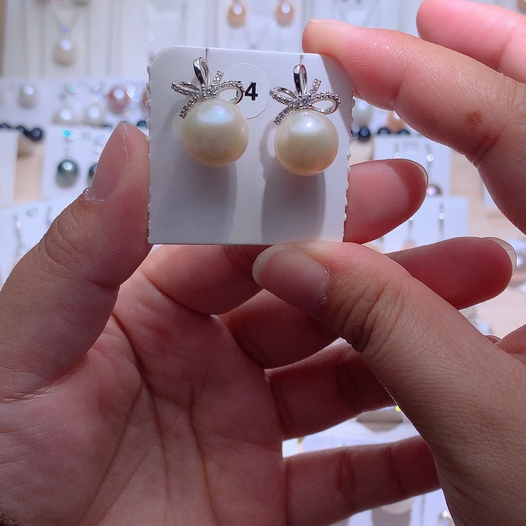 耳饰淡水珍珠银S925镶嵌CC12.2mm