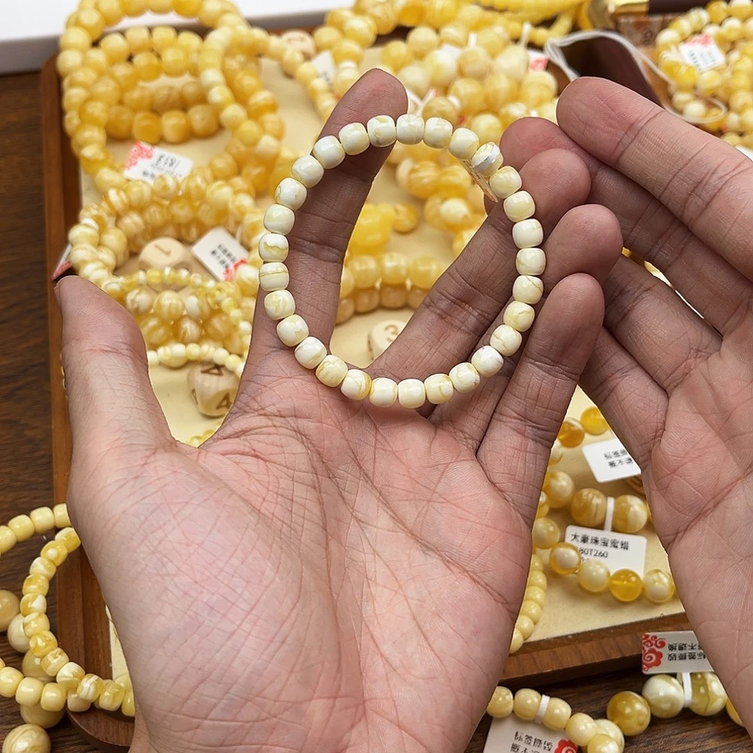 蜜蜡未镶嵌手串瓷白闪电纹7mm*6.5mm