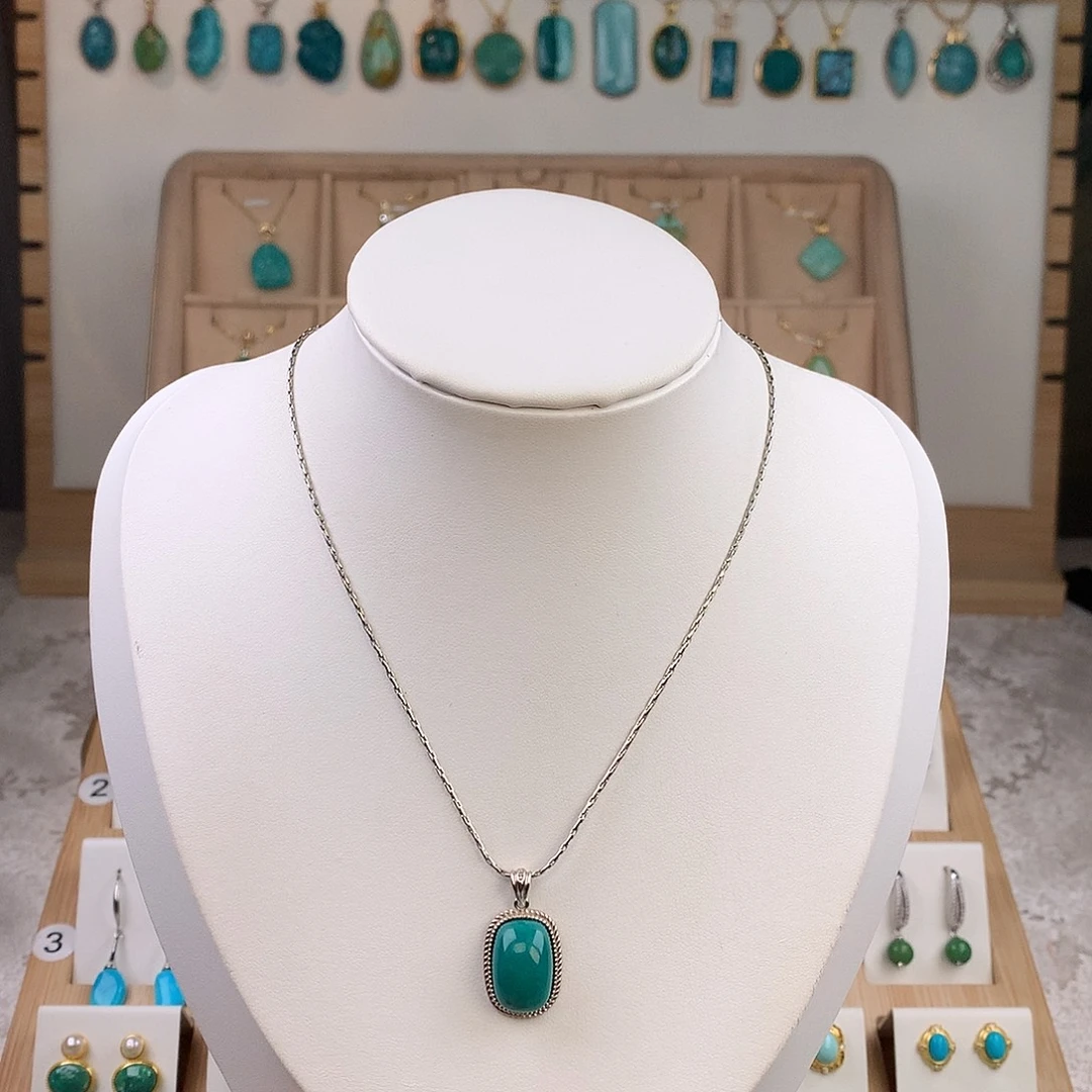 绿松石银S925镶嵌吊坠(不含链)