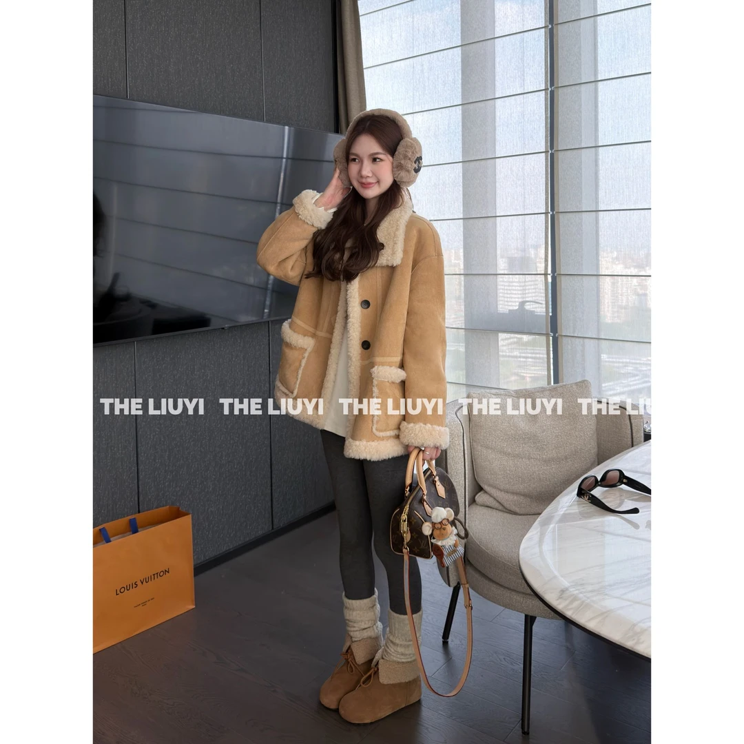 【LIUYI】暖暖~100全羊毛两面穿一手长保暖毛毛外套510301