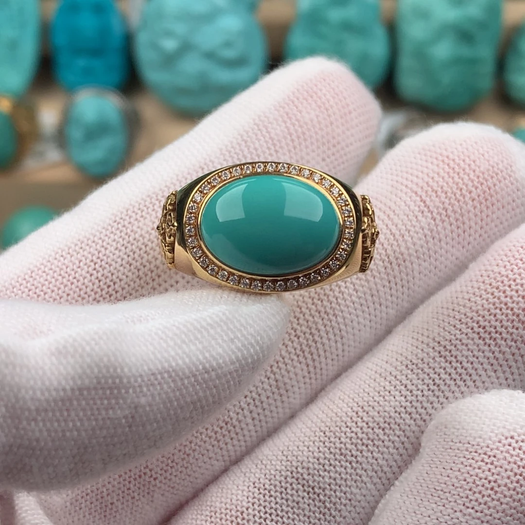 绿松石配饰18K金镶嵌戒指可调节