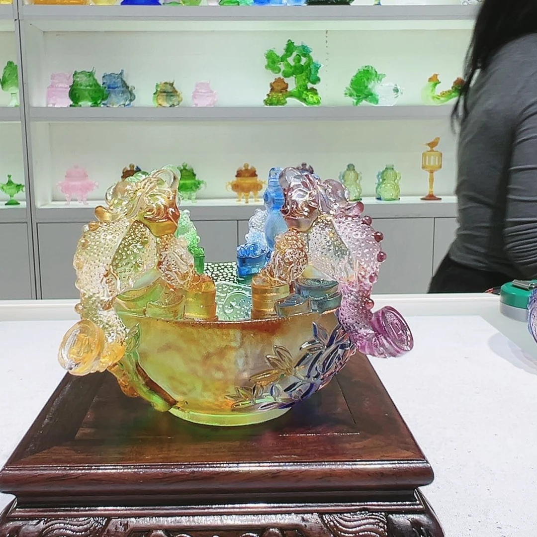 【闪购商品】手工艺品琉璃四方金蝉聚宝盆