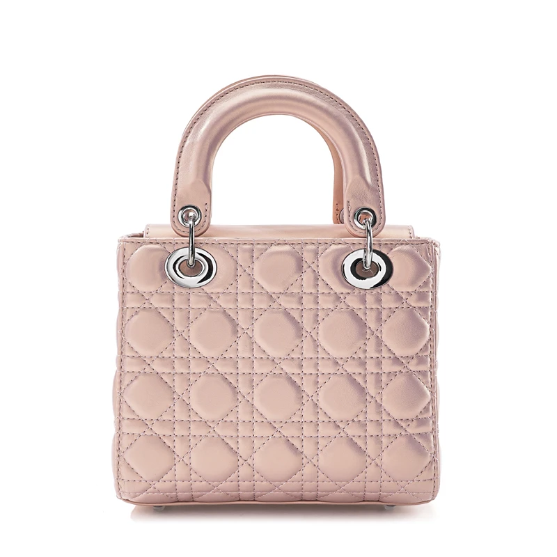 2025新款秋冬轻奢经典菱格手提法式时尚斜挎带飞包-C035珠光粉