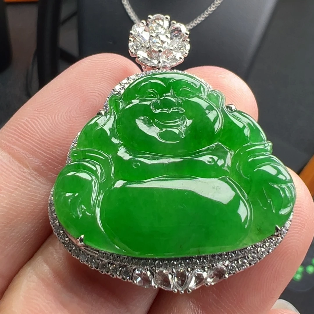 翡翠18K金镶嵌颈饰佛24