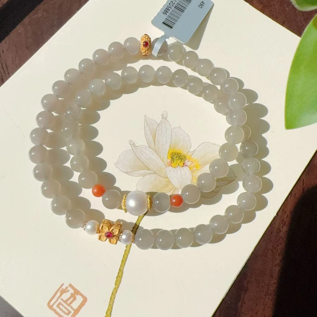 和田玉烟紫双圈手串/卡6