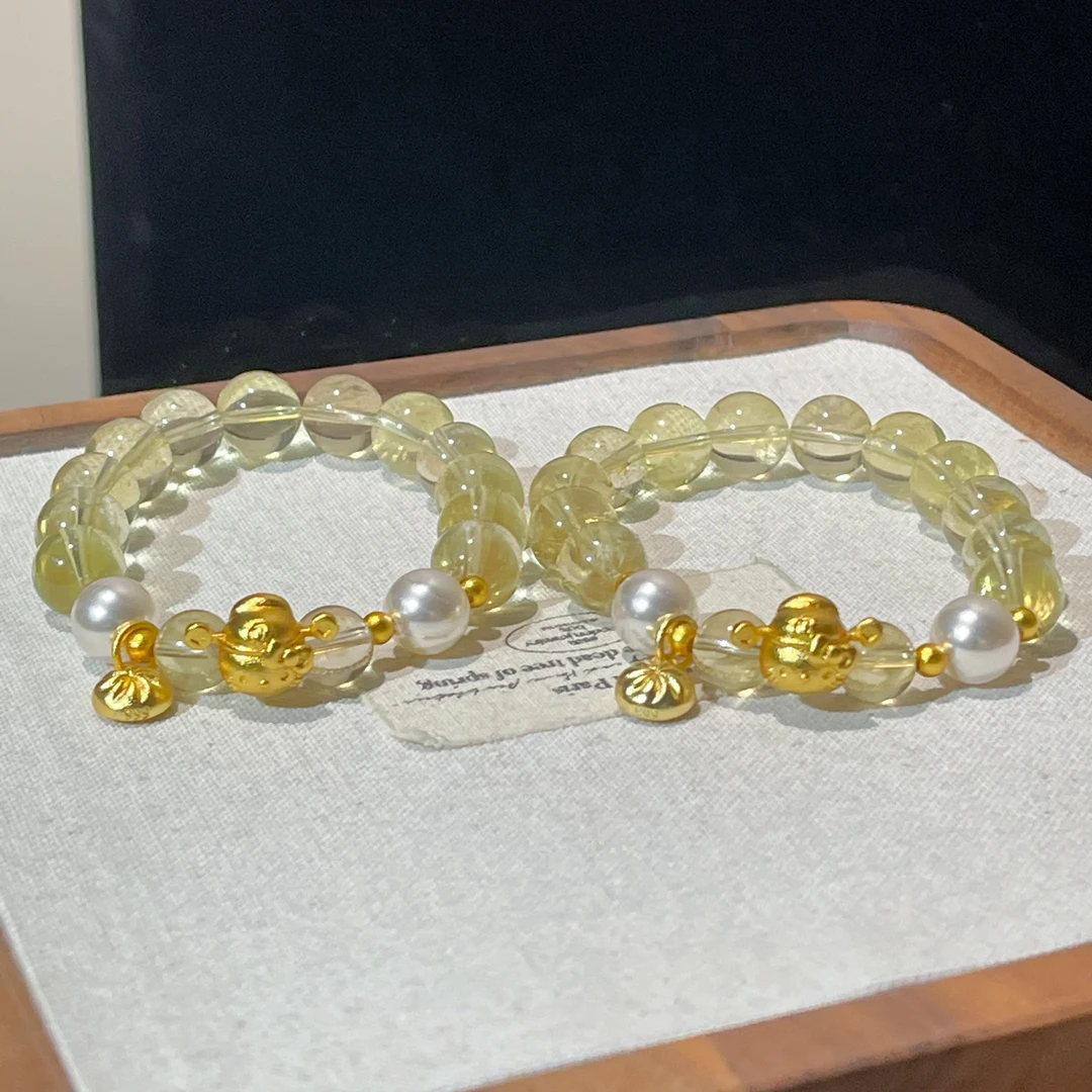 SG3186-［福气小笼包kitty］黄水晶合金卡通手串均有色差瑕疵多样发