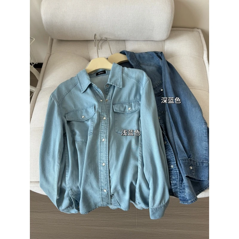 JMHH【海盐】莱赛尔天丝牛仔衬衫女夏季清爽透气宽松显瘦polo衬衣