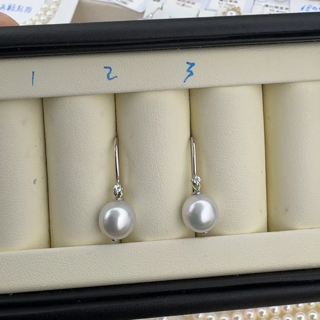 耳饰银S925镶嵌海水珍珠澳白椭圆微瑕9.9mm