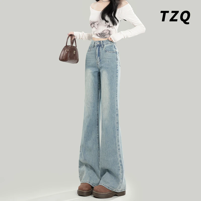 2025春季新款水洗爆款微喇牛仔裤女设计感修身喇叭裤子TZQ2530721