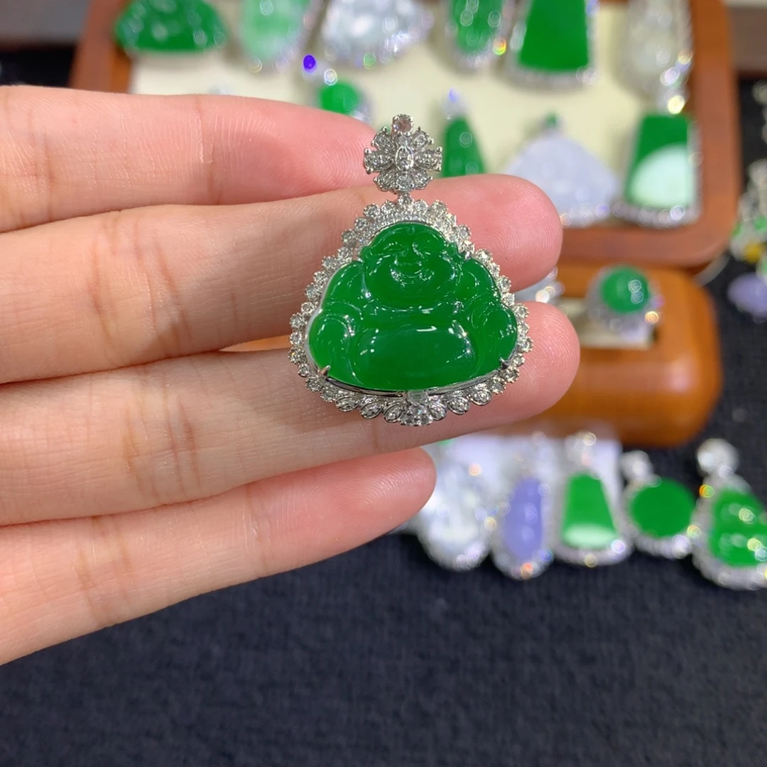 翡翠18K金镶嵌吊坠(不含链)佛公