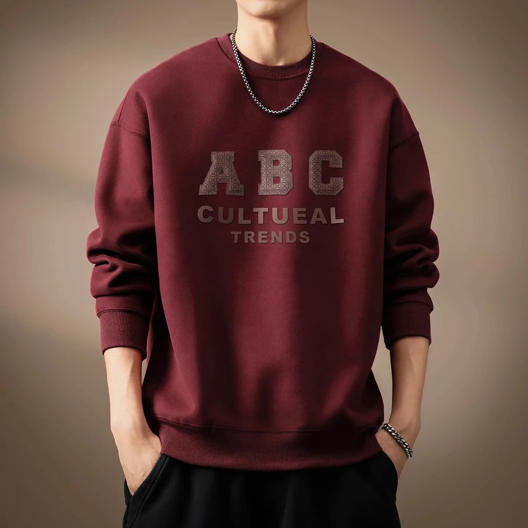 GS酒红色美式潮流复古卫衣男2025年春季新款蛇年宽松印花男士上衣