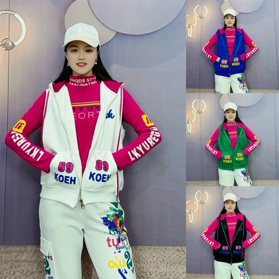 春款新款印字母口袋连帽马夹H.8229#显瘦宽松舒适时尚百搭印花